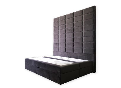 Cama tapizada doble marrón de 180x200 cm de lujo, diseño de muebles nuevos con panel de pared.