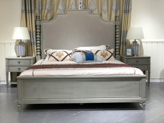 Cama Cama doble Diseño de dormitorio Camas Modernas Tapizado de madera Textil Muebles Nuevos