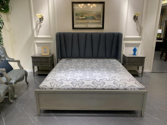 Diseño Dormitorio 3 piezas. Cama 2x Mesitas de noche Juego de camas Madera Mesita de noche Gris
