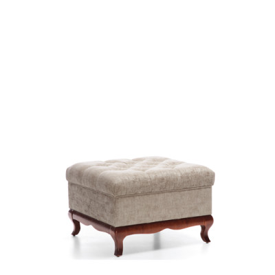 Taburete Diseñador Chesterfield Reposapiés Textil Beige Banco Acolchado Tela
