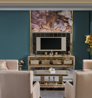 Pared para la sala de estar Soporte de TV Soporte de TV en un diseño premium de lujo de acero inoxidable.