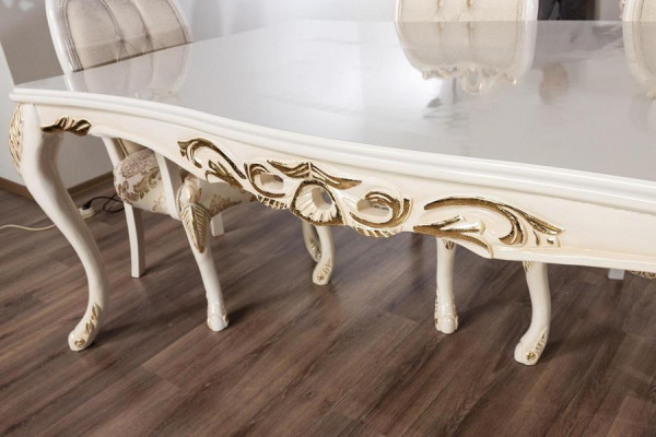 Mesa de comedor clásica beige, diseño de mesa de madera, muebles de mesa para la sala de estar