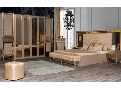 Muebles de dormitorio cama doble con mesitas de noche armario empotrado otomana en un exquisito diseño premium.