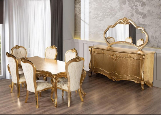 Juego de comedor con mesa, 6 sillas, aparador, espejo, conjunto de comedor de 9 piezas.