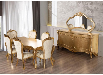 Juego de comedor con mesa, 6 sillas, aparador, espejo, conjunto de comedor de 9 piezas.