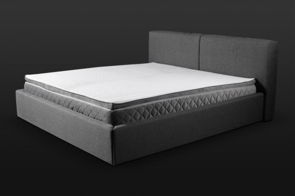 Cama doble gris acolchada con diseño de cama con almacenamiento de tela elegante