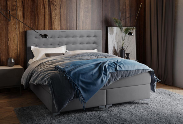 Cama doble gris Diseño clásico de muebles de dormitorio Elegante tela nueva