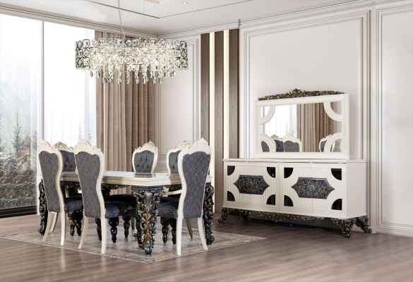 Grupo de comedor de lujo con 6 sillas, mesa de comedor, aparador. Juego de comedor de 9 piezas.