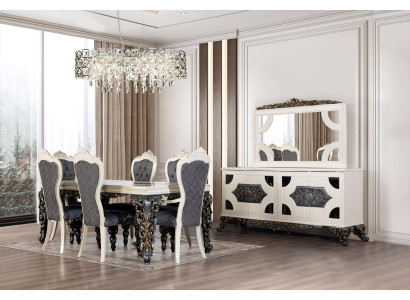 Grupo de comedor de lujo con 6 sillas, mesa de comedor, aparador. Juego de comedor de 9 piezas.