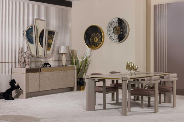 Juego de comedor de lujo: mesa de comedor + 6 sillas, aparador con 3 espejos, conjunto de comedor.