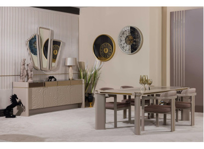 Juego de comedor de lujo: mesa de comedor + 6 sillas, aparador con 3 espejos, conjunto de comedor.
