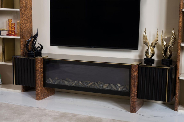 Muebles de salón modernos de madera para la televisión en estilo regal con estante y soporte para la televisión.
