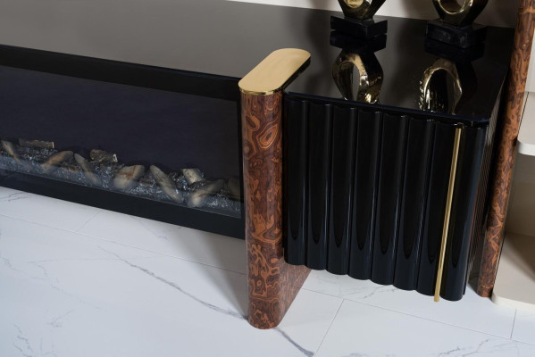 Muebles de salón modernos de madera para la televisión en estilo regal con estante y soporte para la televisión.
