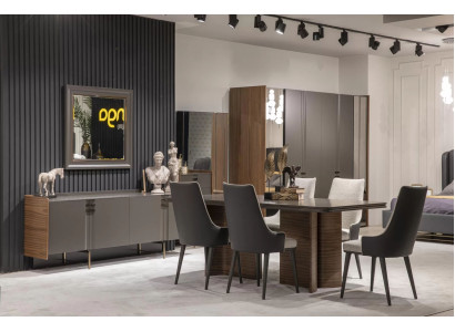 Juego de comedor de lujo, mesa de comedor, 6 sillas, aparador, conjunto de comedor, 8 piezas.