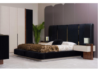 Conjunto de dormitorio moderno: cama, 2 mesitas de noche, muebles de diseño de 3 piezas