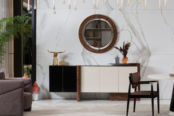 Mueble aparador con espejo lujoso conjunto de tocador de madera cómodas clásicas