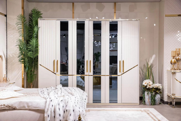 Armario Armarios Diseño de armario Madera Beige Dorado Moderno Muebles 270cm