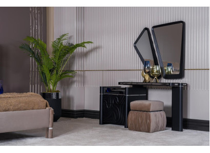 Tocador con espejo Taburete Maquillaje Dormitorio Diseño Muebles Madera 2 piezas.