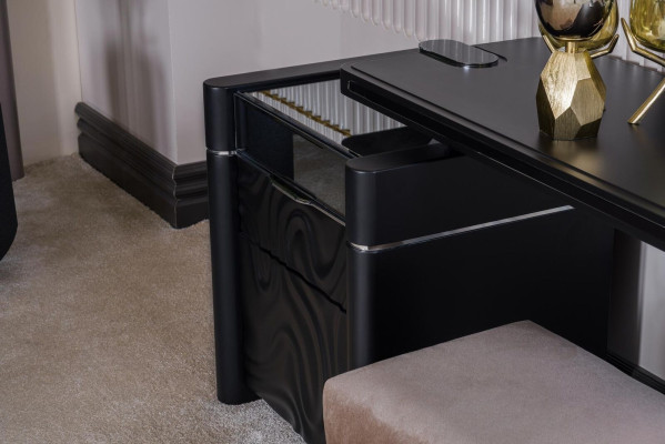 Tocador con espejo Taburete Maquillaje Dormitorio Diseño Muebles Madera 2 piezas.