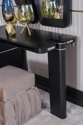 Tocador con espejo Taburete Maquillaje Dormitorio Diseño Muebles Madera 2 piezas.