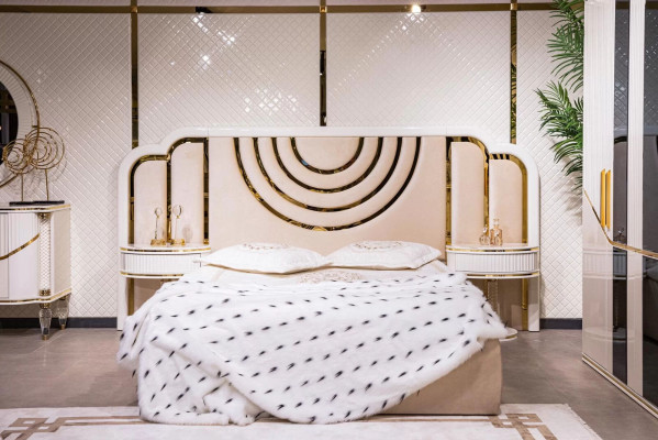 Dormitorio conjunto Lujo Cama 2x Mesita de Noche Armario Cómoda con Espejo 5 piezas