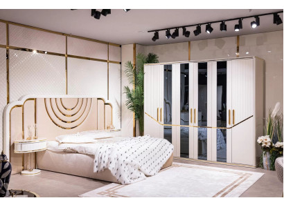 Juego de dormitorio moderno cama 2x mesitas de noche armario de diseño muebles 4 piezas.