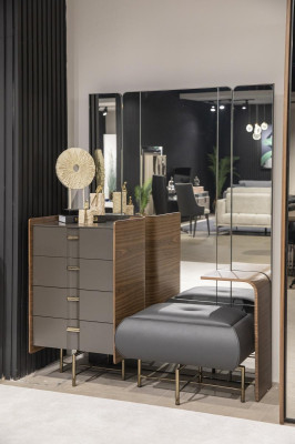 Aparador de tocador con espejo, muebles de dormitorio con diseño de taburete, 2 piezas. Nuevo