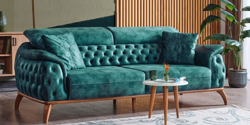 Sofá de diseño Chesterfield de lujo de 3 plazas, sofá tapizado en tela nuevo.