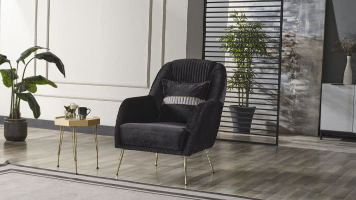 Sofá elegante, sillón, conjunto de sofá negro Relax de 2 piezas, muebles de salón.