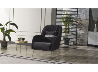 Sofá elegante, sillón, conjunto de sofá negro Relax de 2 piezas, muebles de salón.