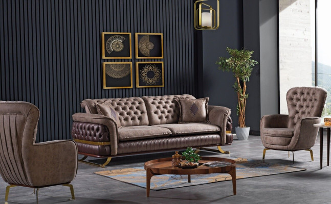 Sofá de diseño 3+3+1 asientos Sofá Tapizado Conjunto de sofás Chesterfield