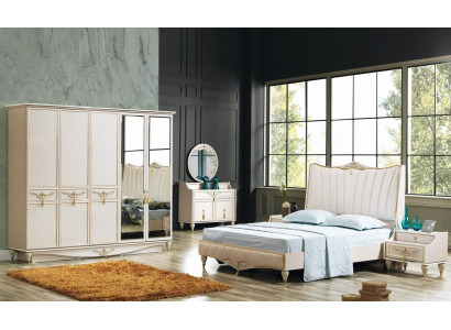 Juego de dormitorio de lujo con cama + 2 mesitas de noche + armario + cómoda. Completo y moderno.