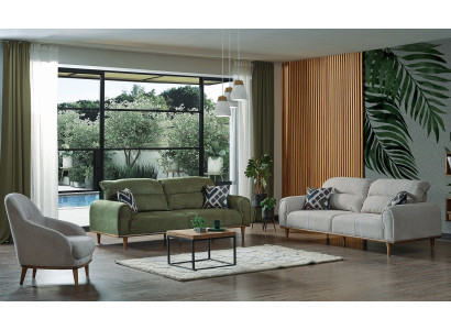 Sofá de sala de estar de 3 plazas + 1 + 1, juego completo de sala de estar, sofá de tela y madera nuevo