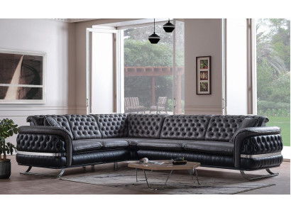 Sofá de esquina conjunto de sala de estar Color Negro Forma de U XXL Sofá Nuevo Chesterfield Nuevo