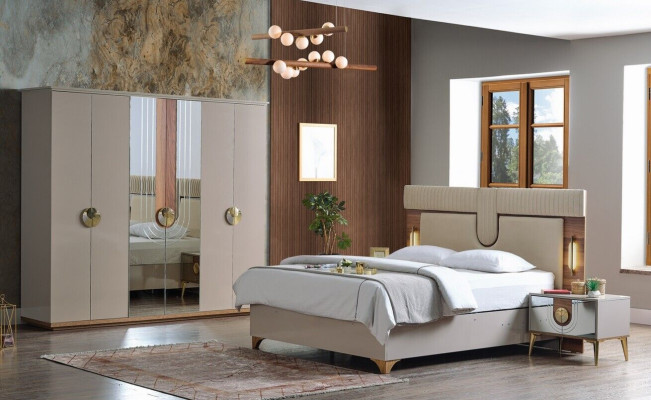 Dormitorio Set Lujo Cama Completa 2 Mesitas de Noche Armario de 4 Piezas Nuevo