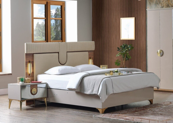 Dormitorio Set Lujo Cama Completa 2 Mesitas de Noche Armario de 4 Piezas Nuevo