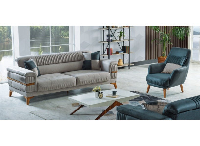 Sofá de 3 plazas + 1 de tela de madera, sofá de 3 plazas moderno, sillón completo conjunto nuevo.