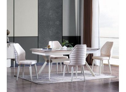 Comedor conjunto Mesa de comedor moderna + 6 sillas Mesa de madera Silla tapizada 7 piezas Nuevo