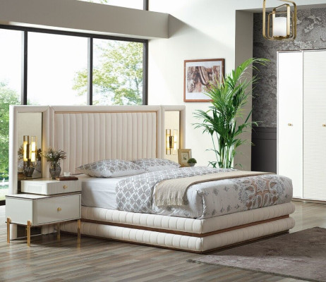 Set de dormitorio moderno cama + 2 mesitas de noche diseño muebles 3 piezas. Beige