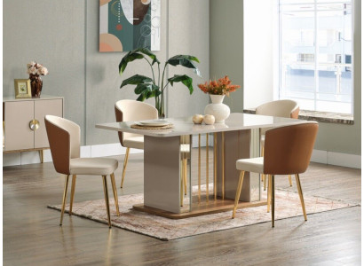 Comedor moderno Conjunto de mesa de comedor + 6 sillas Mesa de madera Silla tapizada 7 piezas