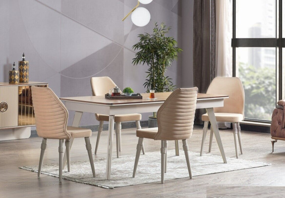 Mesa de comedor de diseñador completo con 6 sillas, conjunto de muebles de comedor de diseñador nuevo.
