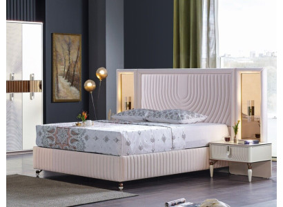 Conjunto de dormitorio de lujo cama + 2 mesitas de noche de madera modernas completas