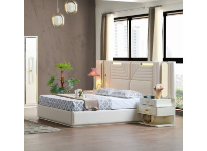 Conjunto de dormitorio moderno cama + 2 mesitas de noche Muebles de diseño 3 piezas EU