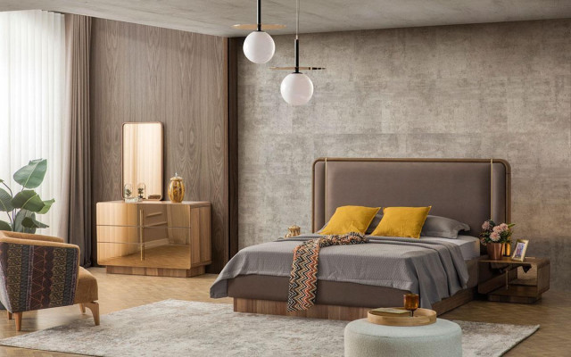 Dormitorio conjunto cama + 2 mesitas de noche + cómoda + espejo muebles de diseño nuevo 5 piezas