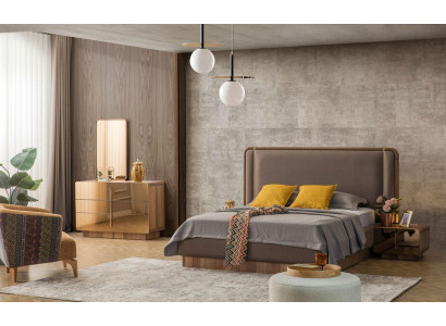 Dormitorio conjunto cama + 2 mesitas de noche + cómoda + espejo muebles de diseño nuevo 5 piezas