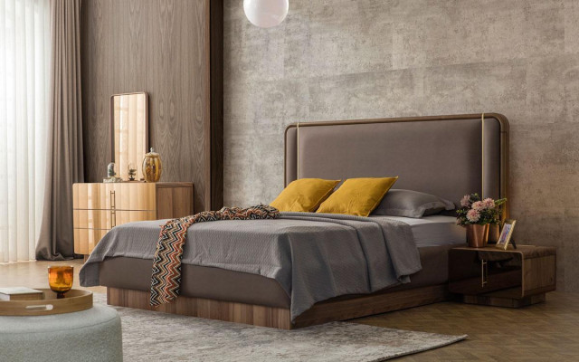 Dormitorio conjunto cama + 2 mesitas de noche + cómoda + espejo muebles de diseño nuevo 5 piezas