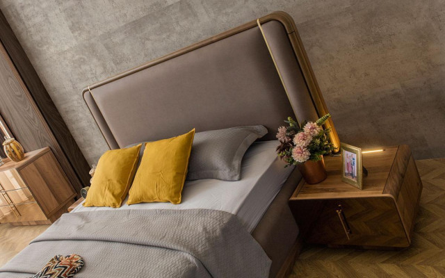 Dormitorio conjunto cama + 2 mesitas de noche + cómoda + espejo muebles de diseño nuevo 5 piezas