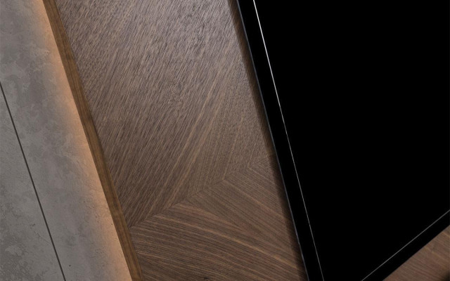 Mueble de pared de madera estilo moderno con estantería y armario para sala de estar con marco de TV.
