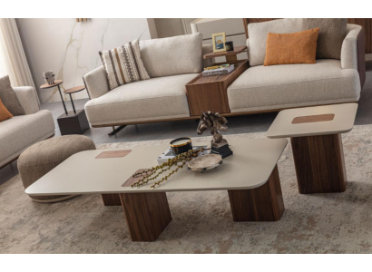 Mesa de centro Mesas Diseño de mesa Muebles de lujo Beige Madera Sala de estar Nuevo