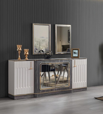 Moderno aparador con 2 espejos, mueble de diseño para sala de estar cajonera de madera.